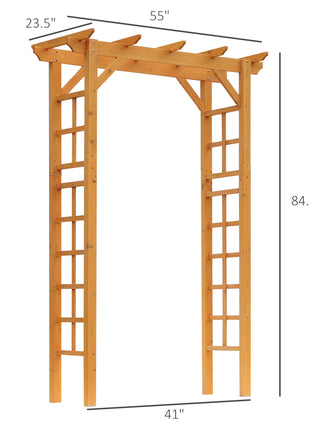 7' Wood Steel Outdoor Garden Arched Trellis Arbor with Natural Fir Wood & Side Panel for Climbing Vines, Orange