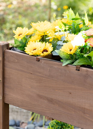 Wooden Garden Box, 34.25H with 8 Pockets and Lockable Wheels, Foldable Side Clapboard, Elevated and Self-Draining Design, to Grow Herbs, Vegetables, and Flowers, Brown