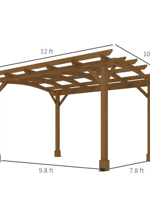 10' x 12' Wood Pergola, Outdoor Gazebo Grape Trellis with Arched Roof for Climbing Plant Support, Dark Brown