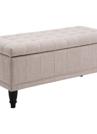 Storage Ottoman, Linen Fabric Button Tufted Storage Bench with Soft Close Lid for Living Room, Entryway or Bedroom, Beige