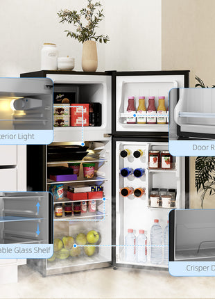 Small Fridge with Freezer, 4 Cu Ft Refrigerator with Reversible Doors, Silver