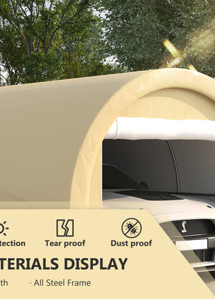 10' x 16' Carport, Heavy Duty Portable Garage Storage Tent with Large Zippered Door, Anti-UV PE Canopy Cover for Car, Truck, Boat, Motorcycle, Bike, Garden Tools, Outdoor Work, Beige