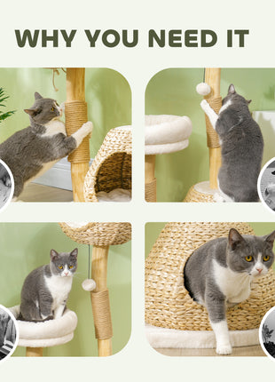 41" Cat Tree for Indoor Cats with Wooden Cat Scratching Posts, Cat Condo, Cat Beds & Toy Balls, Cream White