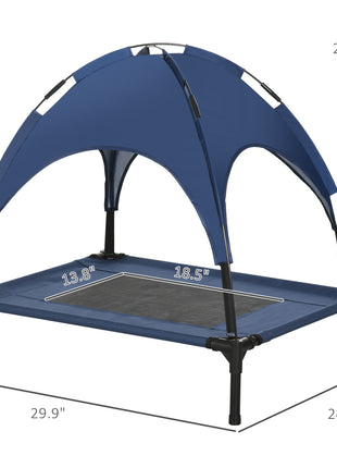 Elevated Portable Dog Cot Pet Bed with UV Protection Canopy Shade, 30 inch, Dark Blue