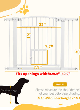 30"-41" Extra Wide Walk Through Dog Gate w/ Cat Door, 3-Inch & 5.5-Inch Extension Kits, 30" High