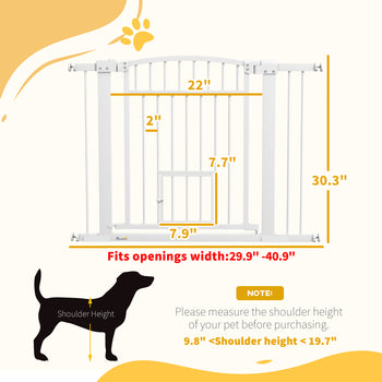 30"-41" Extra Wide Walk Through Dog Gate w/ Cat Door, 3-Inch & 5.5-Inch Extension Kits, 30" High