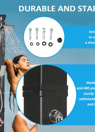 10.6 Gallons Solar Heated Shower with 360 Rotating Rainfall, Handheld Shower Head, Temperature Adjustment & Foot Shower, 2-Section Outdoor Shower for Backyard Poolside Beach Pool Spa, 7ft