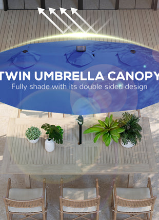 Double-sided Patio Umbrella, 9.7' Outdoor Umbrella with Tilt and Crank, LED Solar Light and 12 Ribs, Navy Blue