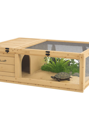 Wooden Reptile Cage with Top Access for Turtles, Lizards, Snakes, Yellow