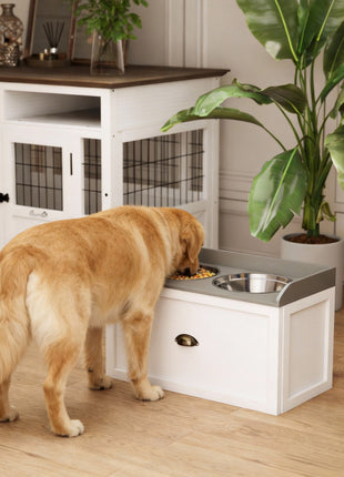 Pet Feeding Station Pet Dish Bowl Set with Storage, 2 Elevated Dog Bowls for Large Sized Dogs, White