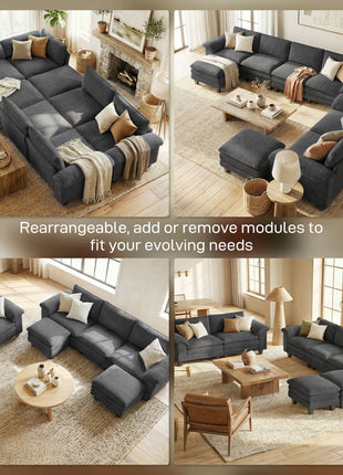 Sectional Sofa, L Shaped Couch with Deep Seat, Movable Ottoman and Pillow-top Armrests, Dark Gray