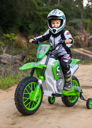 12V Kids Motorcycle w/ Treaded Tires, 5mph Top Speed Electric Bike for Kids, Ride On Motorcycle w/ Training Wheels, Battery Charger, Spring Suspension, Green