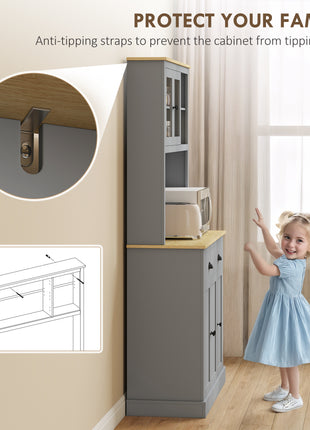 Freestanding Kitchen Cabinet, 71" Tall Pantry Cabinet, Modern Hutch with Wide Countertop, Adjustable Shelves, Gray