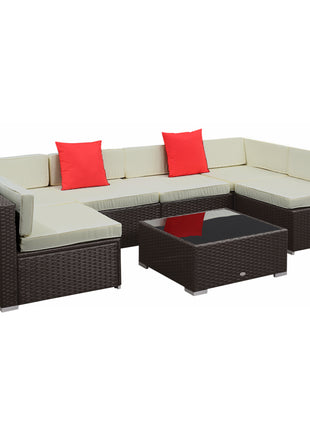 7 Piece Outdoor Patio Sofa Set with Cushions, All Weather PE Rattan, 29.5" Sofa Section, Glass Top Coffee Table for Outdoor Living, Beige