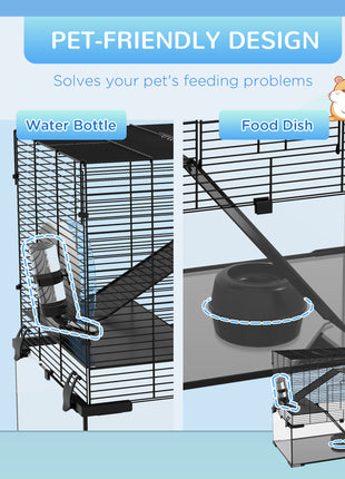23.5" Hamster Cage, Gerbil Cage with Glass Basin for Small Hamsters, Black