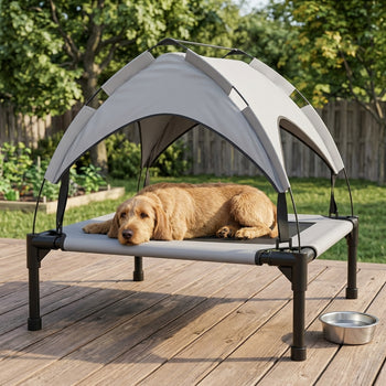 Elevated Dog Bed with Canopy, Raised Outdoor Pet Bed for Camping with Washable Breathable Mesh, 30" x 24" x 27"