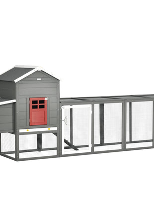 118" Extra Large Chicken Coop with Asphalt Roof, Wooden Hen Run with Slide-Out Tray and Nesting Box, Chicken Hutch for 3-6 Chickens, Gray