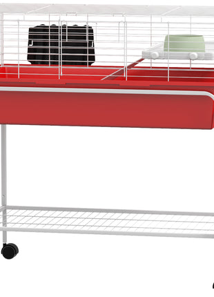 Two-Story Small Animal Cage Removable from Stand, Pet Habitat with Shelf & Wheels, 33" x 18.5" x 35", Red