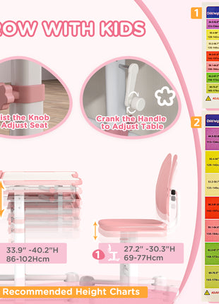 Adjustable Kids Desk and Chair Set with Tilt Desktop & Storage, Pink