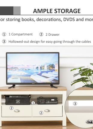 Entertainment Center TV Console Table, Corner TV Stand Up To 50" with Drawers and Open Storage Compartmen, White