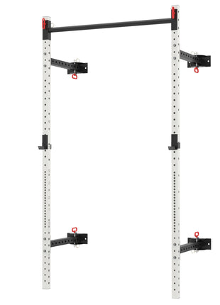 Folding Squat Rack with Pull Up Bar, Wall Mounted and Adjustable, 1000 Pounds Capacity Power Rack, White