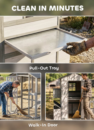 147" Extra Wooden Large Chicken Coop with Run for 8–10 Hens, Predator-Proof Mesh, Gray