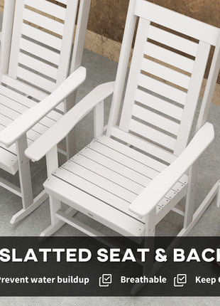 2 Pieces Outdoor Rocking Chairs, HDPE Patio Rockers with 28" High Back, Wide Armrests for Porch Backyard, White