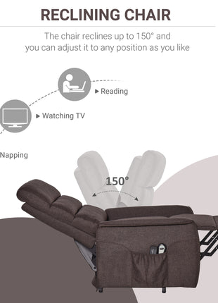 Power Lift Chair with Vibration Massage, Fabric Upholstered Recliner Chair for Elderly with Remote Control, Side Pockets, Brown