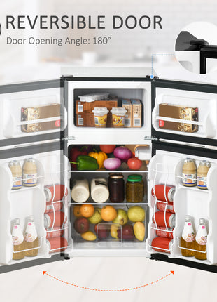 3.2 Cu.Ft Mini Fridge with Freezer, Compact Refrigerator with Adjustable Thermostat, Shelf and Double Reversible Door for Bedroom, Dorm, Home Office, Energy Efficient, Black
