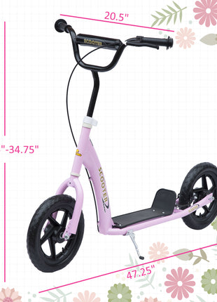 Kick Scooter for Kids 5-12 Years Old with Adjustable Height Handlebar, Non-slip Footplate, Big Wheels, Rear Brake, Pink