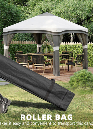 10' x 10' Pop Up Canopy Tent with Netting, Instant Tents for Parties, Height Adjustable, with Wheeled Carry Bag and 4 Sand Bags for Outdoor, Garden, Patio, Gray