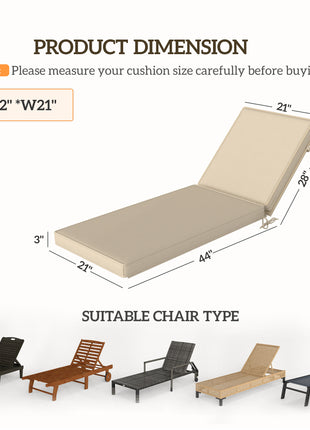 2-Piece Patio Chair Cushions with Backrests, Replacement Cushions for Outdoor Lounge Chair, Beige