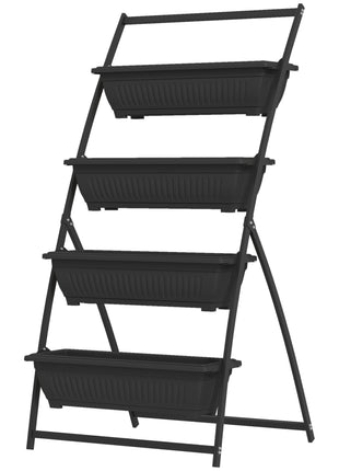 4-Tier Vertical Raised Garden Planter with 4 Boxes, Outdoor Plant Stand Grow Container for Vegetable & Flowers, Black