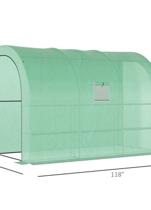 10' x 5' x 7' Lean to Greenhouse, Walk-In Green House, Plant Nursery with 2 Roll-up Doors and Windows, PE Cover and 3 Wire Shelves, Green