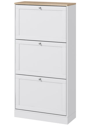 Modern Shoe Storage Cabinet with 3 Flip Drawers and Adjustable Shelves for 12-18 Pairs of Shoes, White