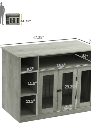 47" Dog Crate Furniture with Storage, for Large Medium Dogs, Gray