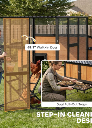 105" Large Chicken Coop, Walk-in Wooden Hen House for 7-12 Hens, Poultry Cage Chicken House with Run, 2 Nesting Boxes