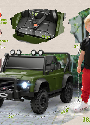 Land Rover Licensed Electric Car for Kids with Remote Control, Dual Motors, Spring Suspension, LED Lights, Dark Green