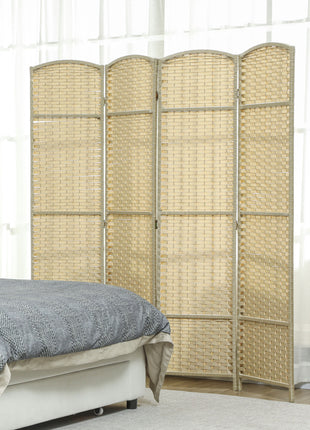 Folding Room Divider Screen 4 Panel 5.6 ' Tall Privacy Screen Freestanding Room Partition for Home Office, Beige