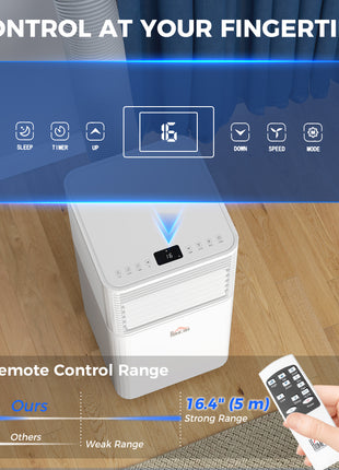 10000 BTU Mobile Air Conditioner for Cooling and Dehumidifying, Remote Control, 24H Timer, LED Display, White