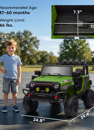 12V Battery Powered Ride on Car, Ride on Truck w/ Remote, 4 Suspension Wheels, Music Horn Lights, Green