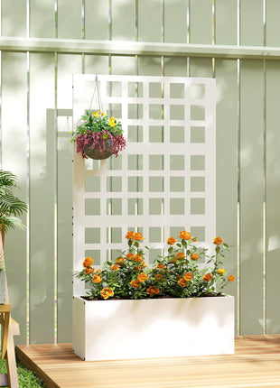 Galvanized Raised Garden Bed Planter Box with Trellis for Climbing Plants, Vegetable, Vines, 24" x 9" x 44.5", White