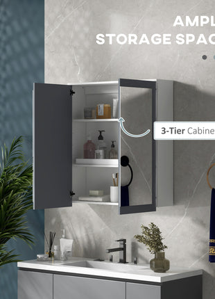 Bathroom Mirror Cabinet, Wall Mounted Medicine Cabinet with Mirror, Double Doors and Adjustable Shelves, White