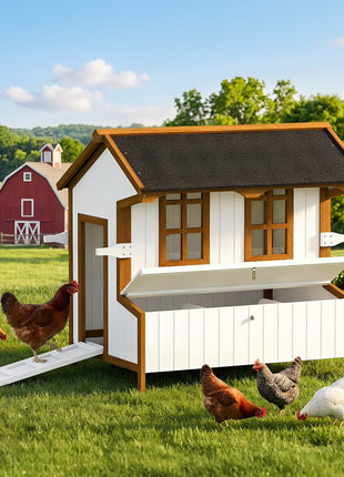 47" Chicken Coop, Wooden Chicken House Raised Rabbit Hutch with Waterproof Roof, Nesting Box and Handles for 3-5 Hens, Poultry Cage Portable Hen Pen for Backyard