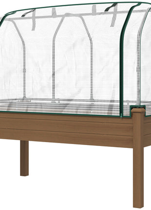 Raised Garden Bed with PE Greenhouse Cover Outdoor Planter Box for Herbs and Vegetables, 48 x 22 x 46 inch, Brown