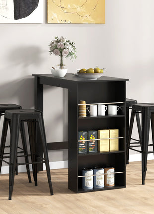 Modern Bar Table Counter Height Dining Table with 3 Storage Shelves for Kitchen, Dining Room, Living Room, Black
