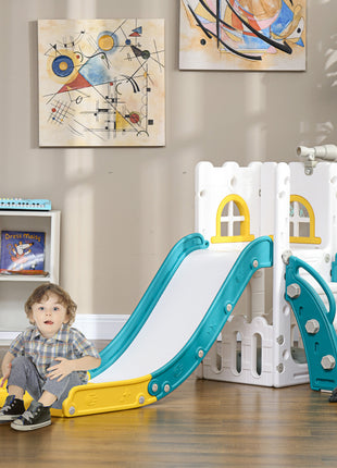 5 in 1 Toddler Slide with Basketball Hoop, Climber, Telescope & Storage Baskets for 1-3 Years Olds, Yellow