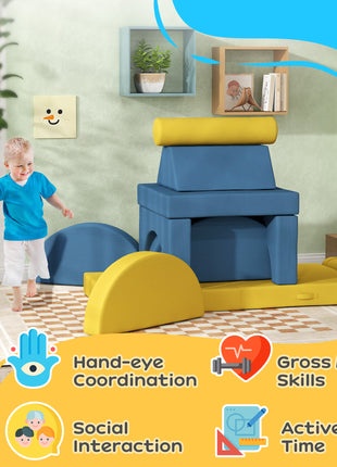 14 Pieces Foam Climbing Blocks for Toddlers, Indoor Climb and Crawl Activity Play Set, Yellow