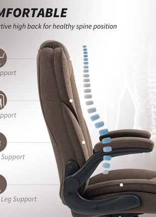 Executive Office Chair, Desk Chair with Flip-up Armrest, Diamond Fabric Computer Chair for Home Office, Dark Brown
