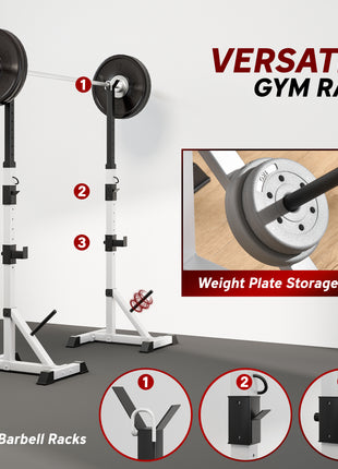 Pair of Adjustable Squat Rack Standard 53.5"-69.25" Barbell Rack Stand 440lbs Capacity, 2" Steel Heavy Duty Bench Press Rack, Support 3 Sets Barbells Storage